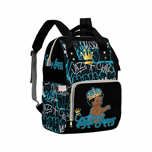 Artsadd Custom Name Baby Bags for Dad Mom, Personalized Crown Graffiti Diaper Backpack with Stroller Straps Large Capacity Nappy Bag for Boys Kids