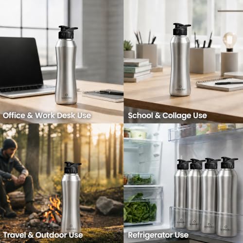 Image of Speedex Stainless Steel Water Bottle 1 Ltr, Leak Proof Sipper Cap, BIS Approved 1000 ml Metal Bottle For Daily, Office, School, Gym, Travel Use for Men, Women, Kids, Adults, Silver, Set of 1