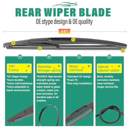 26" 15" 11" Windshield Wiper Blades Replacement for Chevrolet Chevy Sonic 2012 2013 2014 2015 2016 2017 2018 2019 2020 Premium All Weather Front Rear Wipers Set - OEM Quality (Pack of 3) by WINDSMILE - Used condition - Image 4