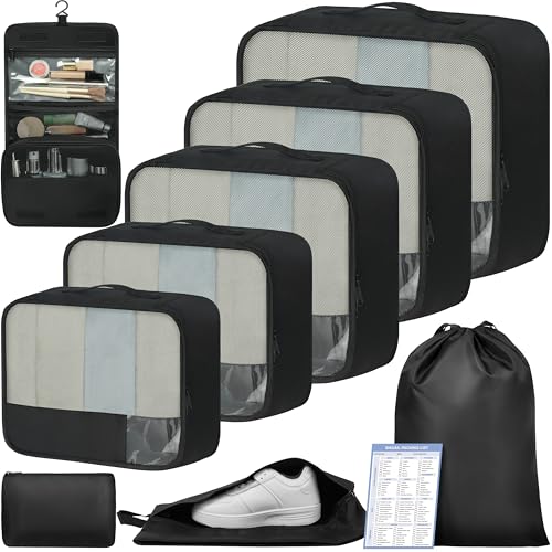 BAGAIL 9 Set Packing Cubes Luggage Packing Organizers for Travel