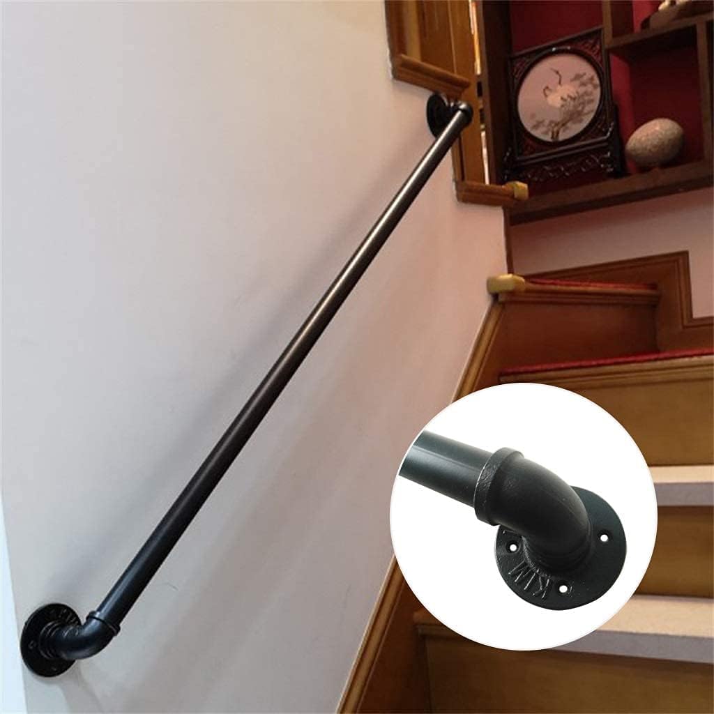 KaBenGo Hand Railings for Stairs Metal Pipe Staircase Handrail Wall Mount Decoration Rail for Outdoor & Indoor Steps Baluster Complete Kit/Easy to Install Banister (Satin Black) (3ft), 3 Feet - - 
