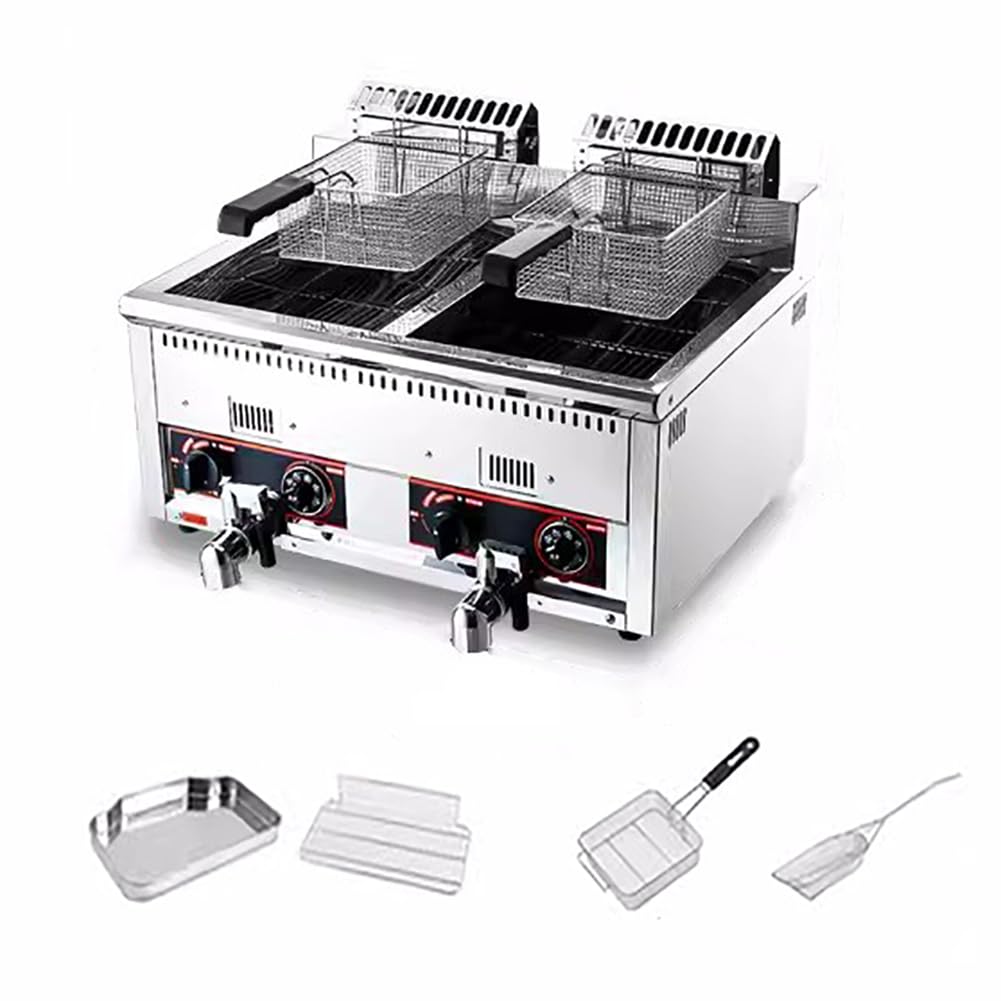 Friggitrice commerciale, vasca per frittura professionale da banco, macchina per friggere patatine fritte in acciaio inossidabile, friggitrice a gas/GPL con rubinetto dell'olio, friggitrice a gas tr