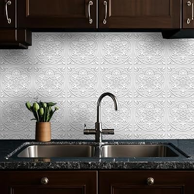 Alwayspon 10 Sheets Silver Metal 3D Peel and Stick Panel Backsplash Drop Ceiling Tiles, Self-Adhesive Wall Stickers Stick on Subway Tile for Kitchen Bathroom