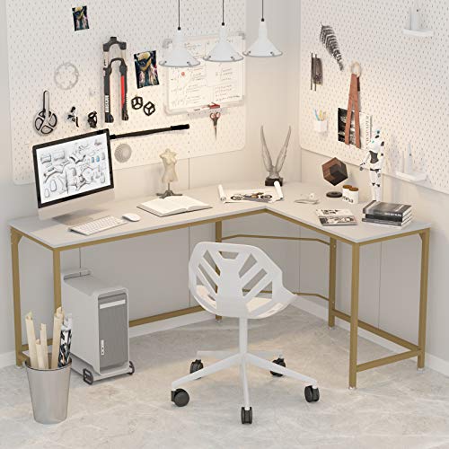 Image of Teraves Reversible L Shaped Desk White, 57.9 inch Corner Gaming Computer Desk