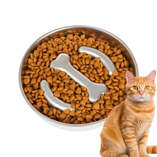 Anti-Tip Stainless Steel Slow Feeder Bowl for Dogs, Durable Feeding Dish for Medium & Large Breeds, Ideal for Beef Jerky & Diced Chicken, Encourages Slower Eating for Better Digestion