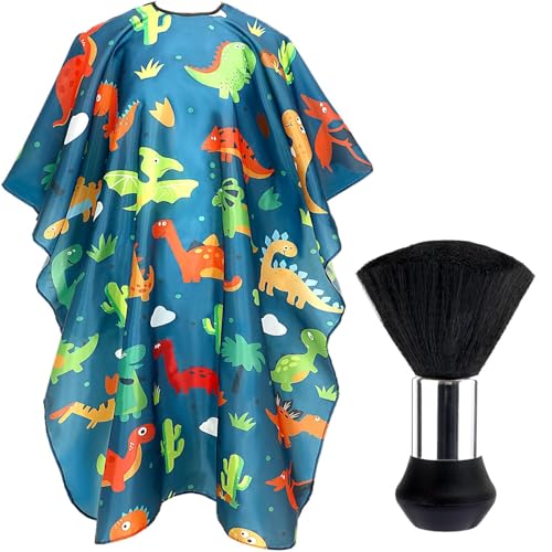 Gebrazy Capa de peluquería para niños, capa de corte de pelo profesional para niños, capa de peluquería ajustable y cepillo para el polvo del cuello para niños y adultos, accesorios de peluquería,