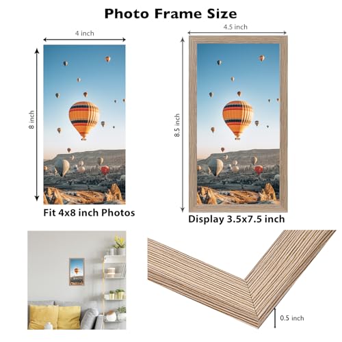Image of JCJMY 4x8 Picture Frame Rustic Brown for Wall Hanging or Tabletop, Wall Mounting Horizontally or Vertically, 4 x 8 Wall Gallery Poster Photo Frame with Shatter Resistant Plexiglass, Rustic Brown