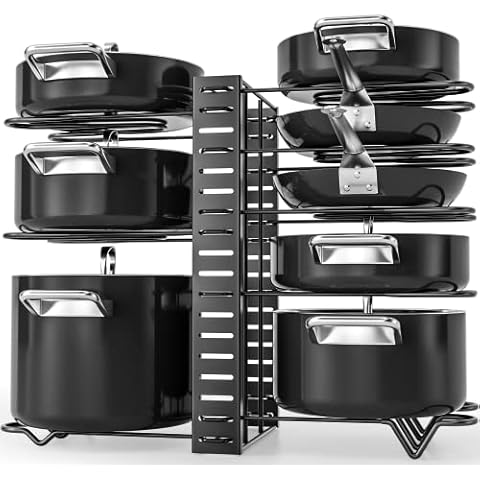 G-TING Pot Rack Organizers, 8 Tiers Pots and Pans Organizer for Kitchen Organization & Storage, Adjustable Pot Lid Holders & Pan Rack for Kitchen, Lid Organizer for Pots and Pans With 3 DIY Methods Cover