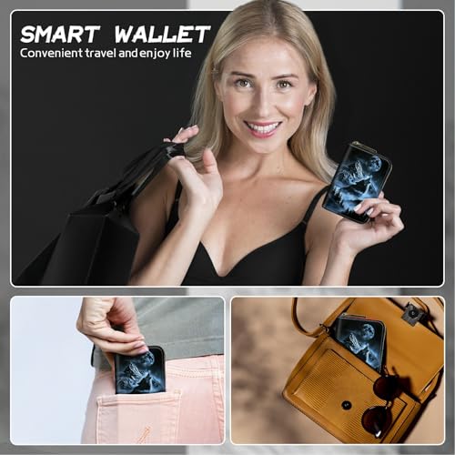 Image of Cute Credit Card Holder with Zipper, Abstract Lone Wolf RFID-Blocking Card Case Small Wallet for Women Men, Multi-slot Card Organizer Case Travel Accordion Wallet