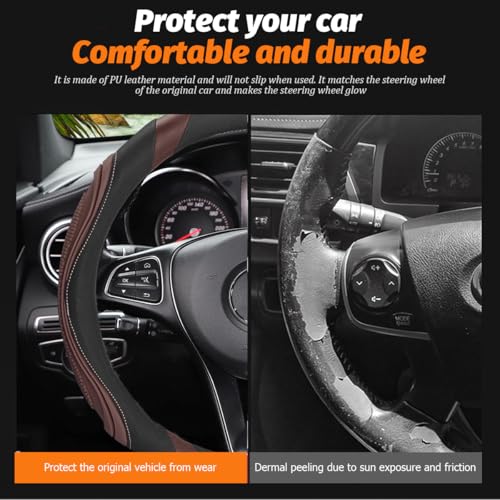 Image of Osilly 15 Inch Car Leather Steering Wheel Cover, Automotive Accessories Elastic Breathable Anti-Slip Soft Wheel Protector Fits Men and Women, Suitable for SUVs, Trucks, Vehicles and RVs (Coffee)