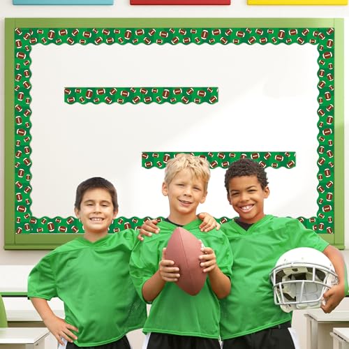 Image of BeYumi Green Football Border Trim - 65ft Back to School Football Scalloped Rolled Border Trim Rugby Sports Bulletin Board Set Classroom Office Chalkboard Kindergarten Elementary Home Party Decoration