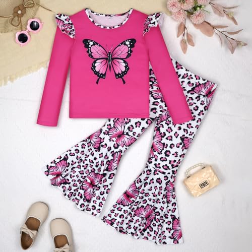 Image of Girls clothing 2PCS set autumn and winter long sleeved pleated sleeve top flared pants set 4-12Y