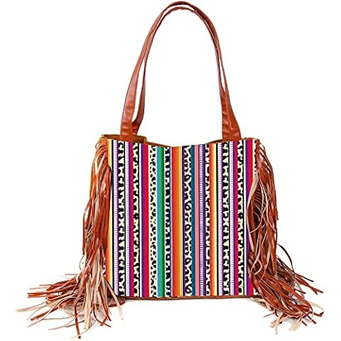 ZiMing Women Leopard Print Shoulder Bags Purses Suede Vintage Tote Bag Tassel Hobo Handbags Shopping Organizer Zipper Purse with Double Shoulder Strap-Color Bar & Leopard Cover