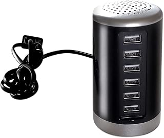 Desktop 6-Port USB Tower Charging Station 30W 6A USB Charging Station,Multi Ports USB Charger Charging for Smartphones，Tablets，and Other USB Devices.(Black)