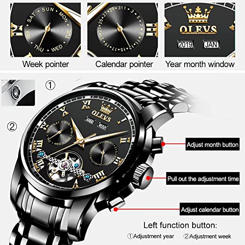 Image of OLEVS Automatic Mens Watch Self Winding Stainless Steel Gold Watch for Men