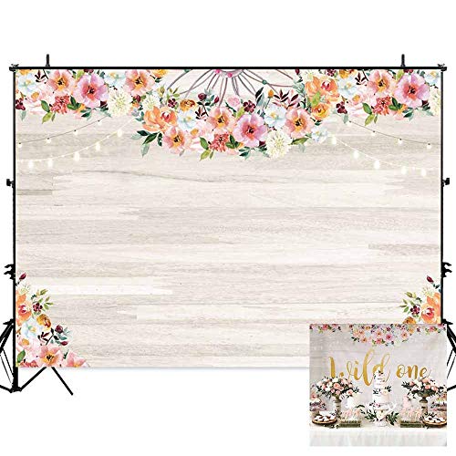 Allenjoy 7x5ft Floral Wood Wall Backdrop for Photography Flowers Wooden Texture Board Durable