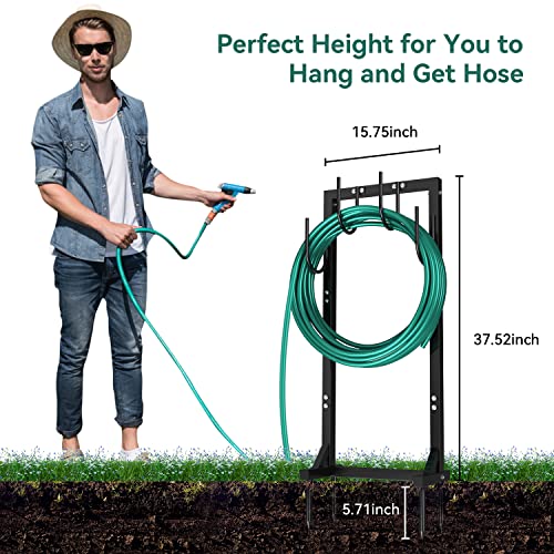 Winpull Garden Hose Holder Water Hose Holder With 4 Spikes, Freestanding Hose Hanger Outdoor Hold Stand Heavy Duty 4 Hooks Metal Garden Hose Storage Hose Reel Rack For Outside (Black) #TOP2