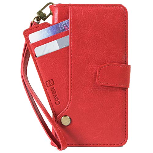 Coveron Iphone Xs Max Wallet Case - Detachable Magnetic Phone Case With Flip Credit Card Holder Wallet Cover And Wrist Strap In Vegan Leather - Essential Series - Red #TOP4