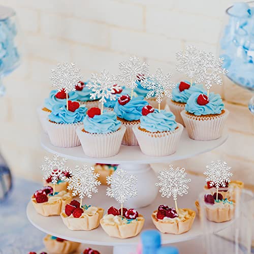 Gyufise 36Pcs Snowflake Cupcake Toppers Glitter Winter Frozen Theme Snowflake Cupcake Picks For Winter Wonderland Baby Shower Kids Birthday Christmas Party Cake Decorations Supplies Silver #TOP3