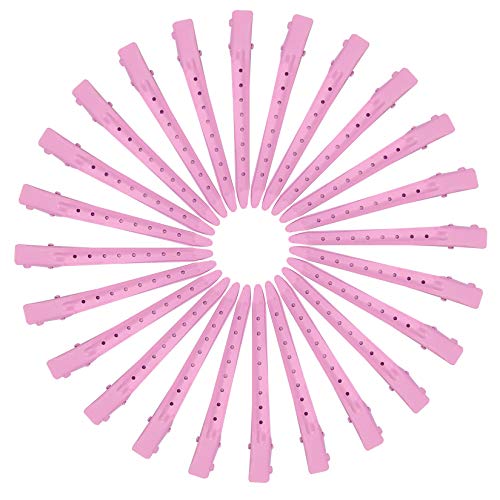 24 Packs Duck Bill Clips, Bantoye 3.35 Inches Rustproof Metal Alligator Curl Clips With Holes For Hair Styling, Hair Coloring, Pink #TOP2