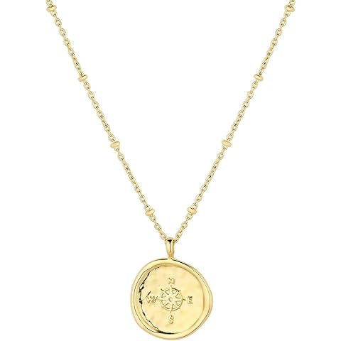 gorjana - Compass Coin Pendant Necklace 3/4 inch - 18k Gold or Silver Plated - Adjustable 17-19 inch Chain - Spring Ring Closure - Long-Lasting
