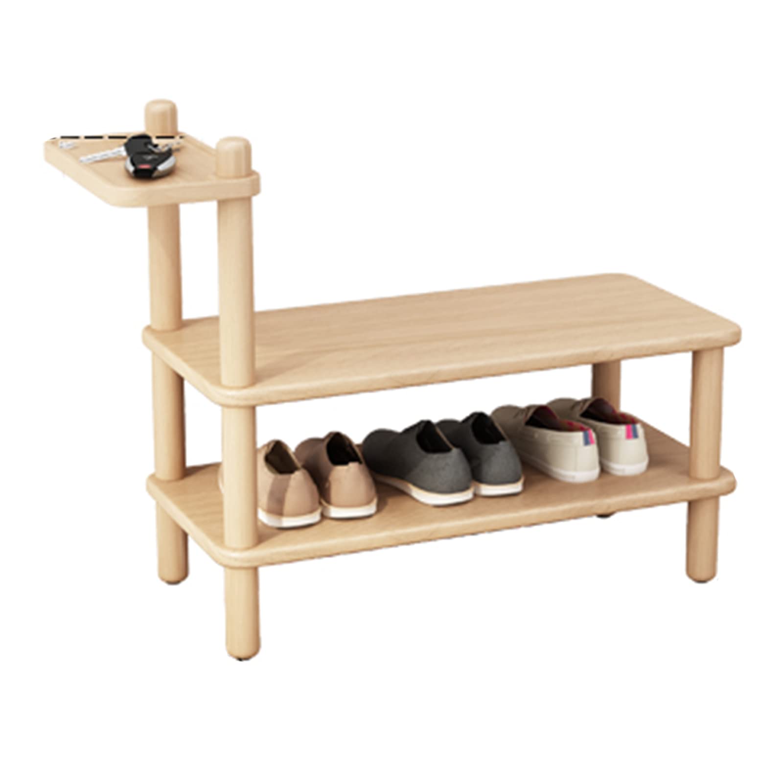 SXZenSpace Wooden Shoe Bench with Key Plate,Multifunctional Changing Stool for Corridor Living Room,② 3 Tiers Large Capacity Sitting Rack-Wood Color 100x30x52.6cm(39x12x21inch)