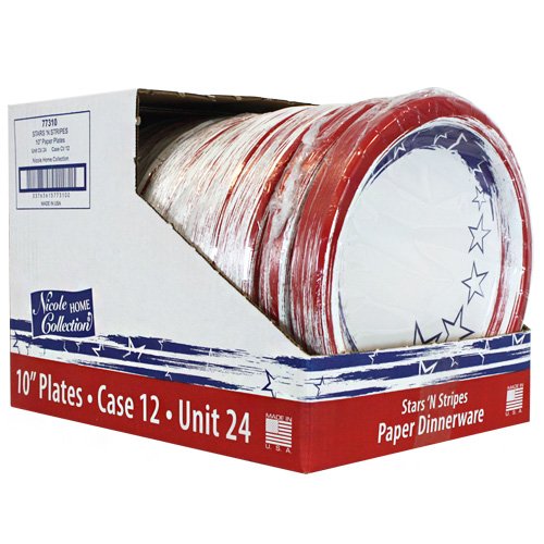 Nicole Home Collection Stars 'N Stripes Round Paper Dinner Plates, 10 Inch, Red, White, Blue #TOP4