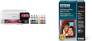 Epson EcoTank Photo ET-8500 Wireless Color All-in-One Supertank Printer with Scanner, Copier, Ethernet and 4.3-inch Color Touchscreen & S042174 Ultra Premium Photo Paper Glossy, 4x6, 100 Sheets Ink