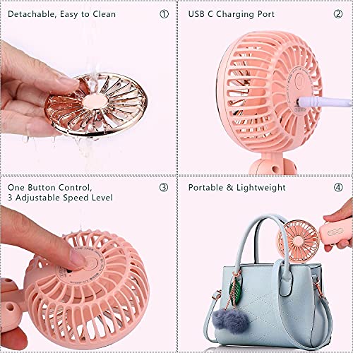 Mini ventilateur portable rose pliable et rechargeable USB à trois vitesses - 5