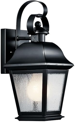 Kichler Mount Vernon - Lámpara de pared para exteriores de 12.5 pulgadas, 1 luz con cristal transparente semillado, color negro