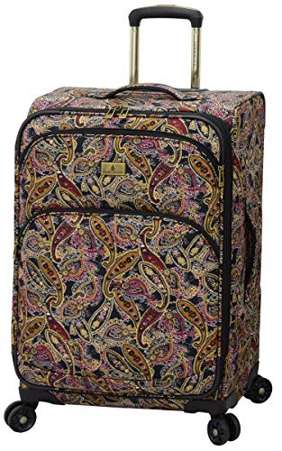 LONDON FOG Cranford Softside Expandable Spinner Luggage, black gold plum paisley, Checked-Medium 25-Inch