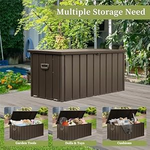 120 gallon outdoor deck box waterproof patio storage box storage bench for outside cushions garden tools pool accessories dark brown  urban country home decor