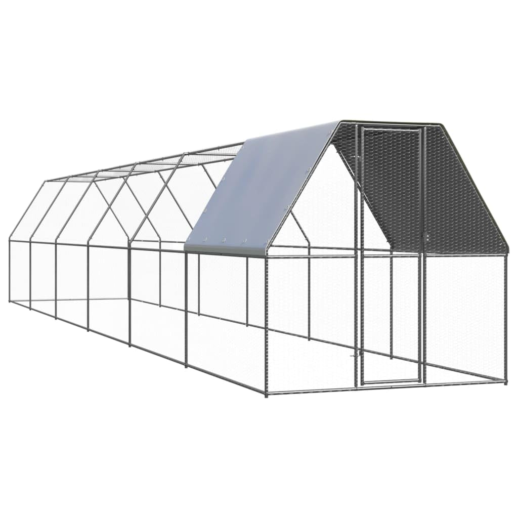 Jaula XXL para pollos, 2 x 12 x 2 m, de acero galvanizado, para exteriores, para pollos, patos y aves de corral, establo estable con techo y cerradura de puerta, pajarera para animales