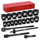 CASOMAN 21-Piece 1' Drive Jumbo Impact Socket Set, 6-Point, Shallow Large Socket Set, SAE (1-5/8' to 3-1/8'), Includes Extension Bars, Ratchet, CR-MO Steel