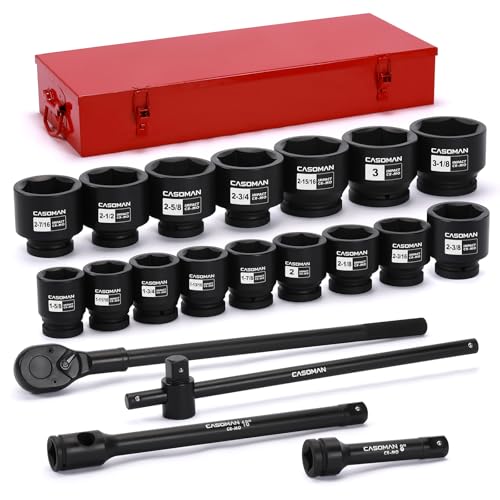 CASOMAN 21-Piece 1 Drive Jumbo Impact Socket Set 6-Point Shallow Large Socket Set SAE (1-5/8 to 3-1/8) Includes Extension Bars Ratchet CR-MO Steel