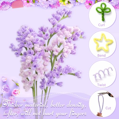 Image of Peryiter 500pcs Pipe Cleaner Craft Pack, Light Purple Flower, 12 Inch