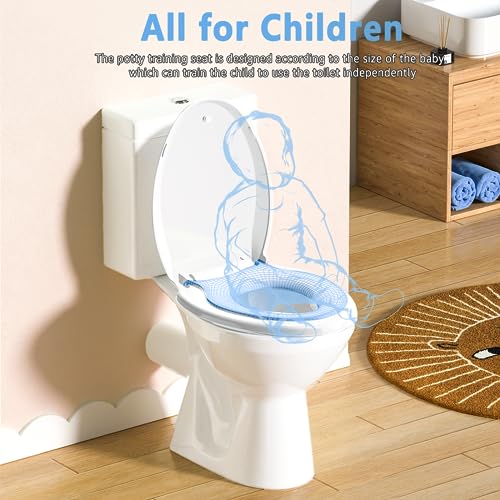 Image of Aunsffer Family Toilet Seat Elongated, Built-in Toddler Potty Training Seat, Baby Toilet lid 2 in 1 Soft Close Quiet with Magnet, Easy Clean PP Material Safe and No Loosen (White Elongated 18.5 Inch)