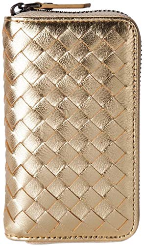 Preisvergleich Produktbild HLSX Leder Schlüsseletui Autoschlüssel Brieftasche mit 12 Haken Reißverschluss um Schlüsselbundhalter für Männer und Frauen (schwarzes glattes Leder), Gold