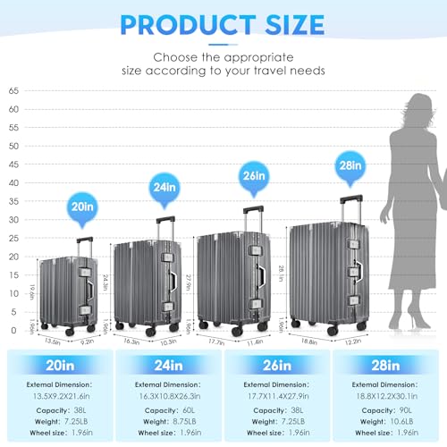 Zipperless Luggage | 24 Inch Checked suitcase | PC + Aluminum Frame | TSA Lock, Scratch-Proof Hardshell & Silent Wheels | Lightweight Carry-On for Business Travel (Gray)4