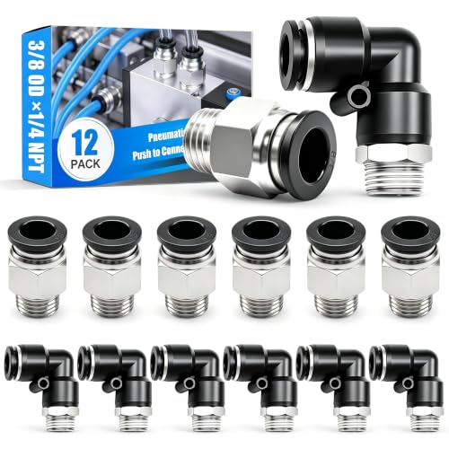 Image of mxuteuk 10PCS 3 /8 inchOD x 1 /4 inchNPT Elbow and Straight Push to Connect Fitting
