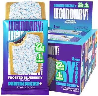 Legendary Foods 22g Protein Pastry 0g Added Sugar, Low Carb, Gluten Conscious, Keto Snack, Ideal for Glucose Management, Includes Whey Protein Isolate, 8 Pack Frosted Blueberry