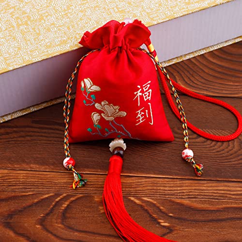 4 Bolsitas de Loto Bordadas con Cordón 9cm×12cm Rojo miniatura 3