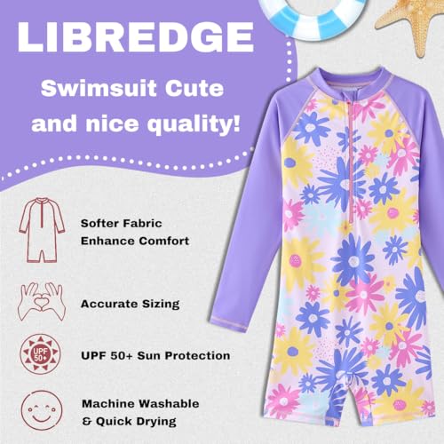 Image of Girls Swimsuit Long Sleeve Rash Guards Swim Suit 4-12Y