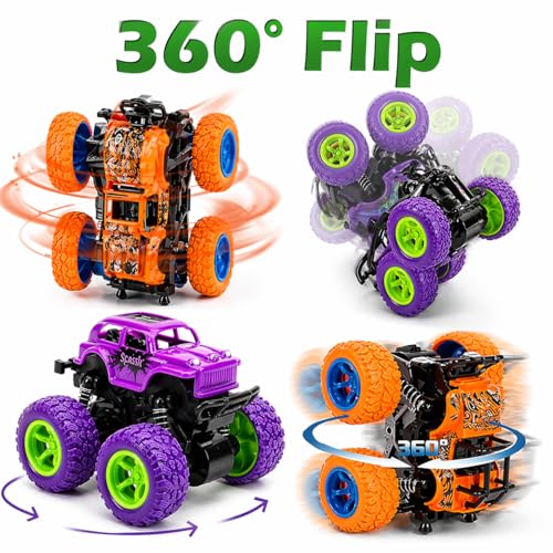 Image of Goyal's 4WD Monster Truck Toy for Kids Friction Powered 4x4 360 Stunt All-Terrain Spin Action Push & Go Off-Road Vehicles Cars Vibrant Colour for Boy Girl (Set of 2 Pcs)