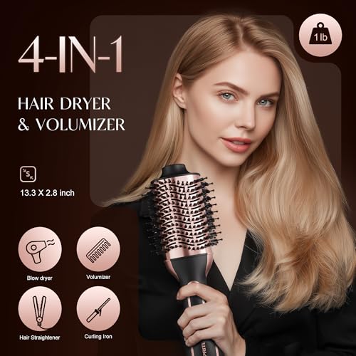 Image of PRITECH 1000W Dual Voltage Hair Dryer Brush Oval Barrel for All Hair Types | 4 in 1 Hair Dryer Blow Dryer Brush in One,Volumizer Straightener Curler,Daily Travel,Professional Salon Hot Air Brush Black