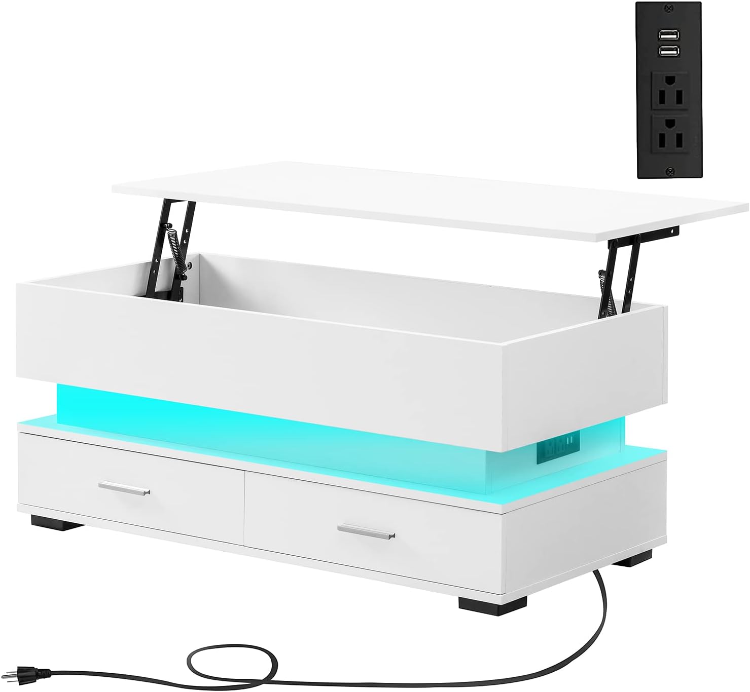 WEENFON LED Coffee Table, Smart Coffee Table with Charging Station