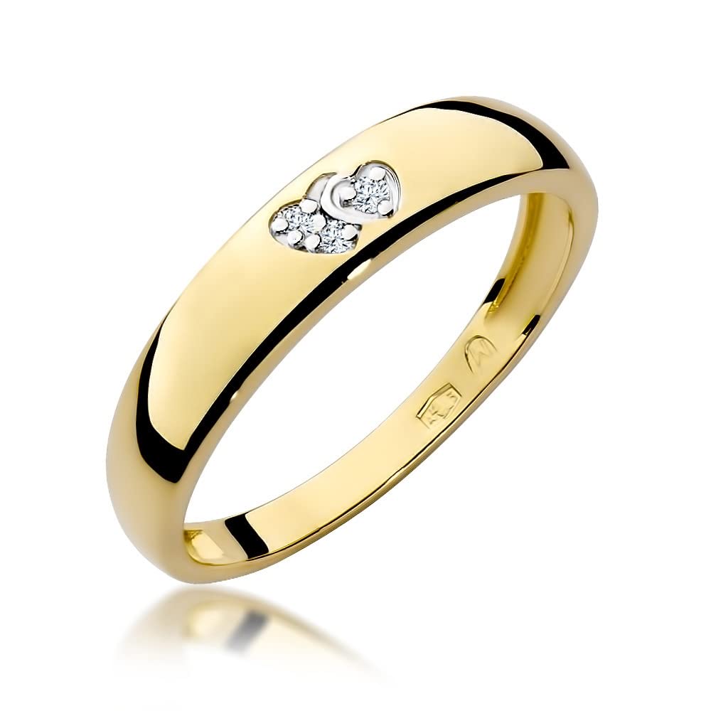 MARKO Damen-Goldring mit Herzen, verziert mit 0,02 Karat Diamanten | 14 Karat Gold (585) | Goldring mit Box
