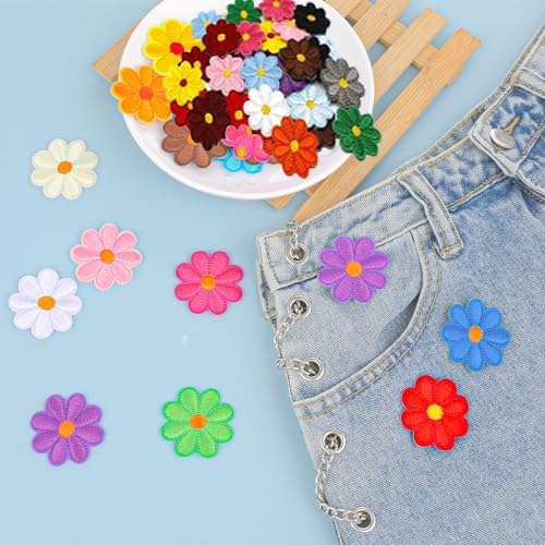Lot De 28 Patches Thermocollants Fleur Marguerite – Pour Customiser Vêtements, Sacs – Taille 3 à 6 Cm