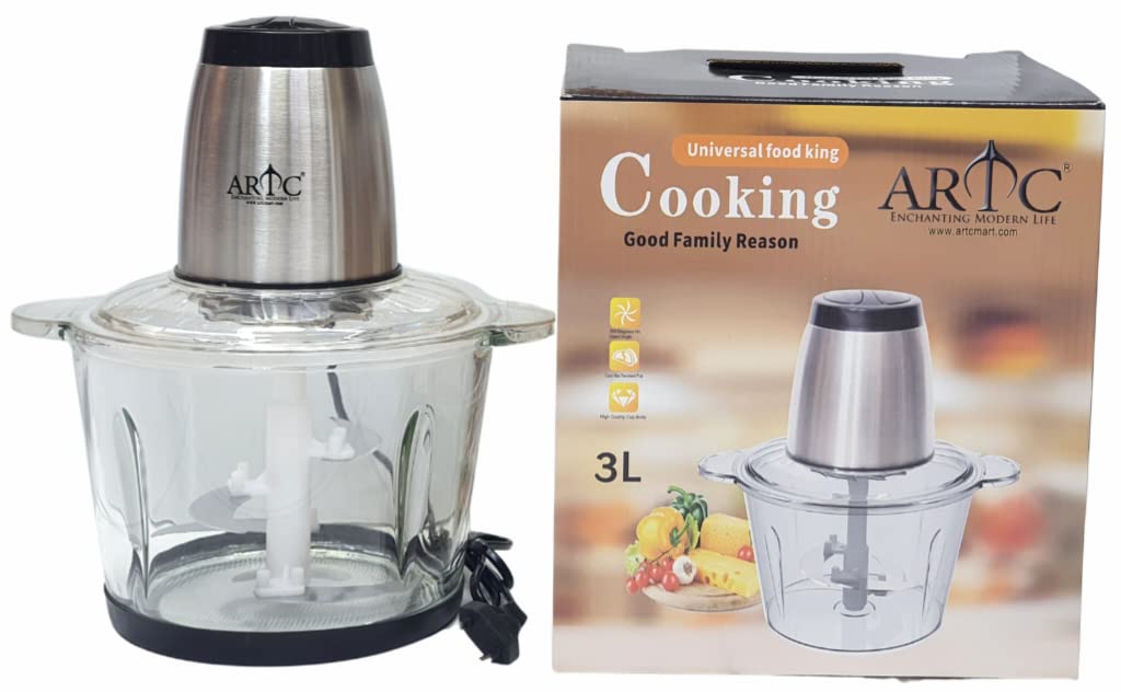 3L Glass Bowl Food Chopper Electric Meat Grinder Machine Kitchen Aid Mini Food Processor Grinder for Meat Vegetables Fruits and Nuts Chopper