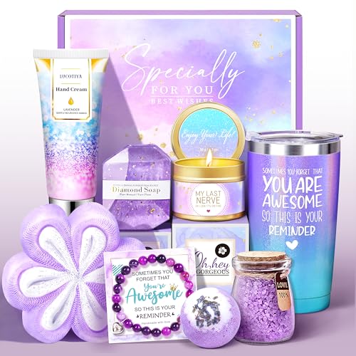 Gifts for Women Birthday Gifts for Women Sister Wife Teacher 9pcs Lavender Care Package Gifts Set Get Well Soon Gift for Woman Thinking of You Gift Christmas Gift Sets for Her
